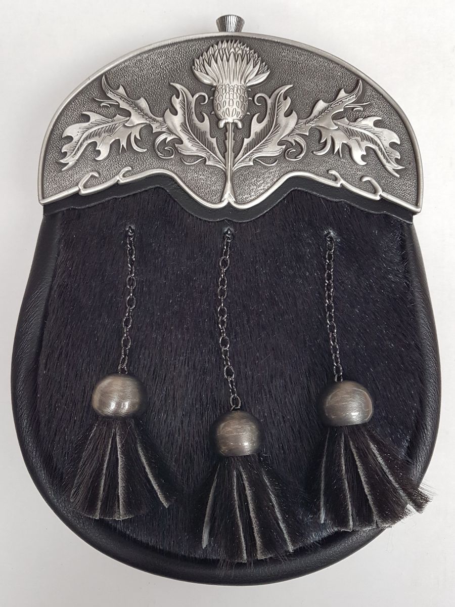 Thistle Cantle Black Fur Sporran (image for) Thistle Cantle Black Fur Sporran