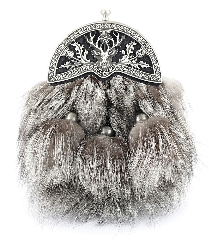 Silver Fox Stag and Thistle Sporran (image for) Silver Fox Stag and Thistle Sporran